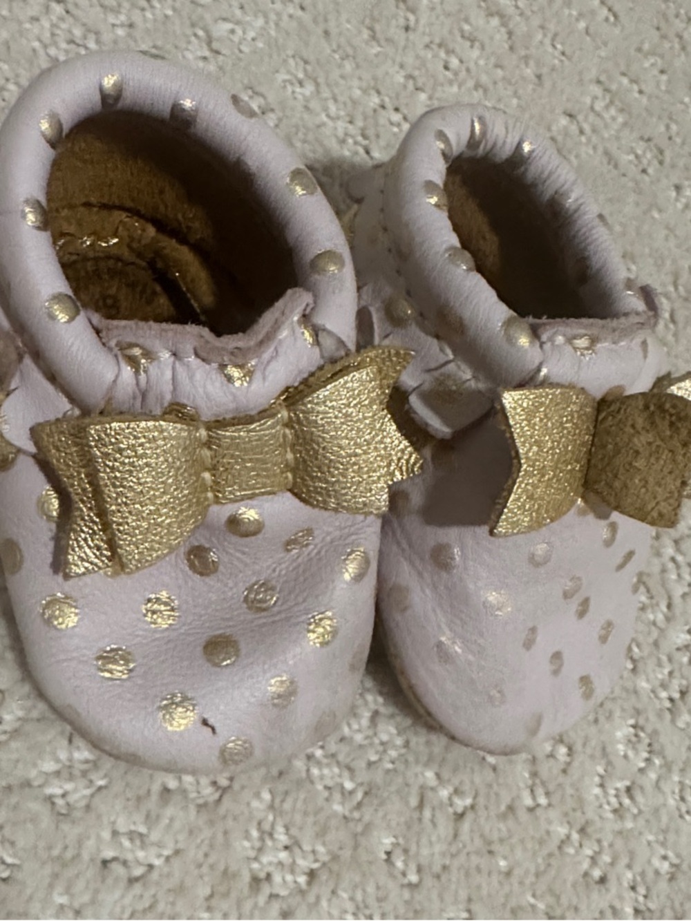 Freshly Picked Baby Girls Pink and Gold Bow Dot Soft Sole Shoes